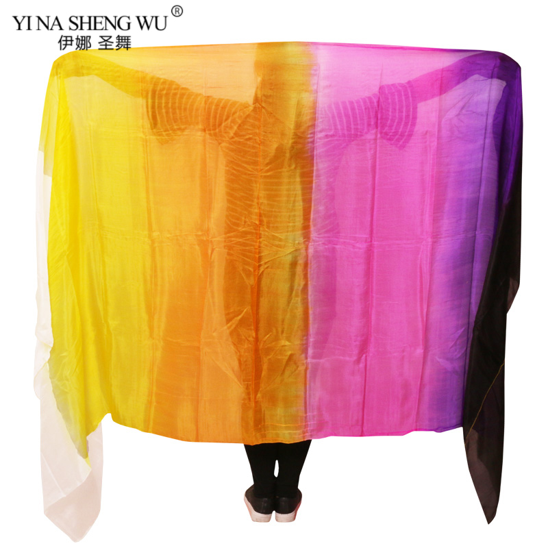 Voile de danse du ventre en soie pour femmes, accessoires de pratique de danse, voile 100% de 5mm, châle enveloppant dégradé 250x114cm, personnalisable