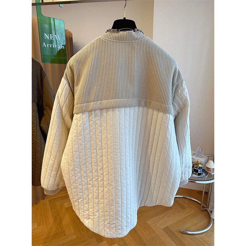 Parka en duvet de coton pour femme, design fouet, loisirs, tempérament épissé, polyvalent, rayé, manteau femme, hiver, 2023