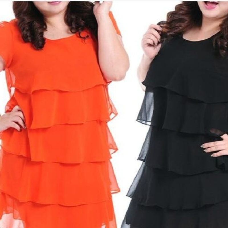 Robe en mousseline de soie pour femmes, élégante, décontractée, manches courtes, col rond, à volants, robes de gâteau, nouvelle collection