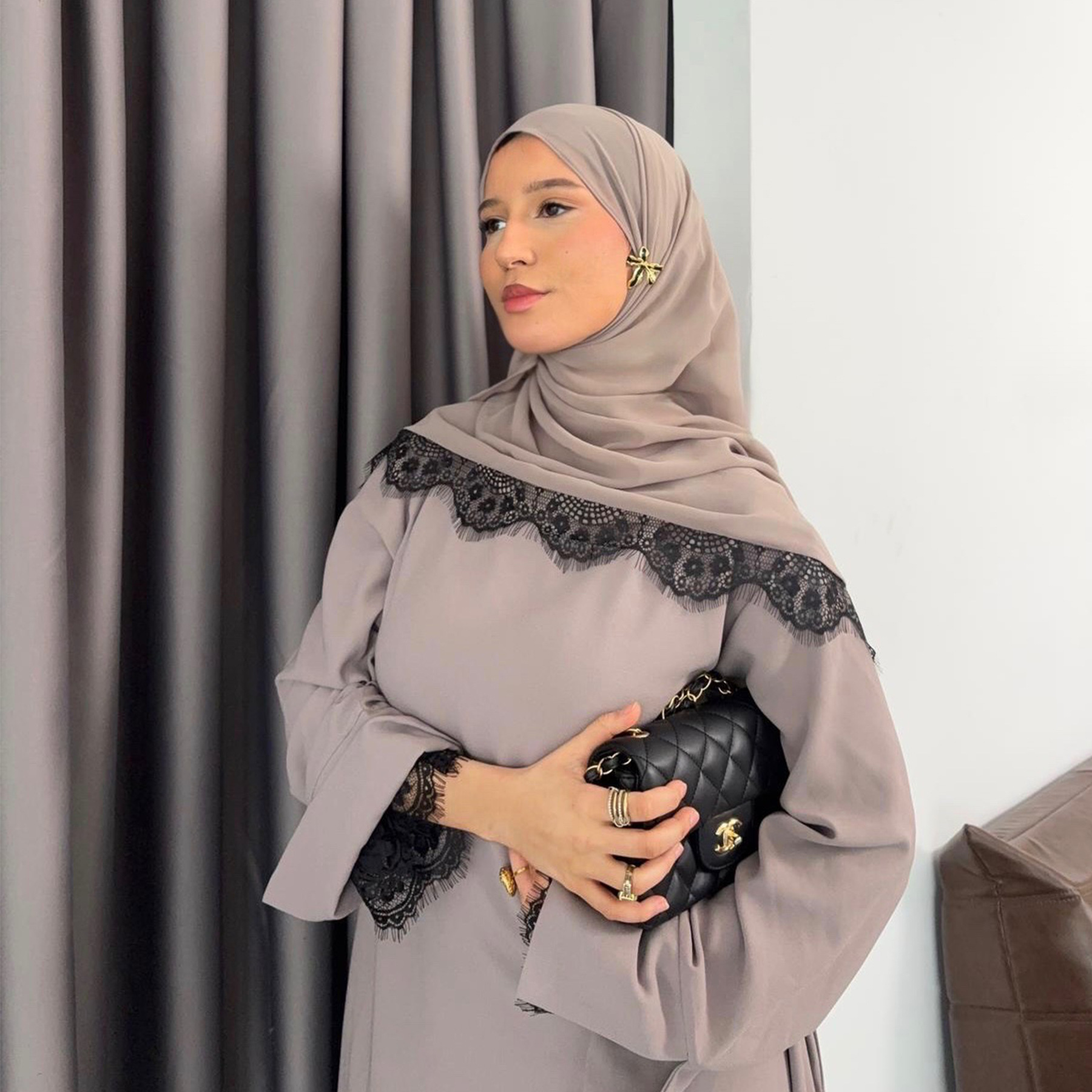 Nouvelle Abaya 2026 Style Dubaï en Dentelle, Ensemble 2 Pièces, Vêtement Islamique Nida, Abaya Modeste pour Femme, Robe Musulmane avec Hijab Assorti