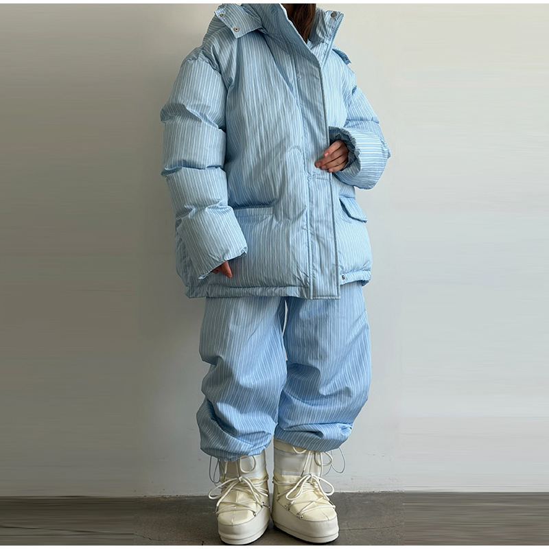 Ensemble deux pièces mode en coton rayé pour femme : Manteau à capuche zippé et pantalon large – Tenue quotidienne automne-hiver 2026