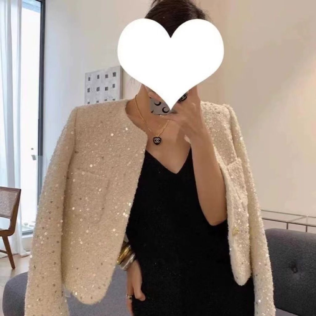 Chic paillettes doux Tweed veste femmes automne élégant à manches longues mince manteau mode coréenne col rond conception femme tout Match nouveaux hauts