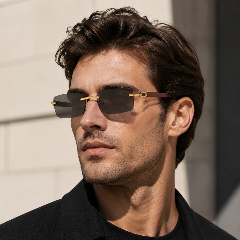 Lunettes de soleil punk tendance sans monture, rectangulaires, pour hommes et femmes, protection UV400, pour la conduite, verres dégradés sans cadre