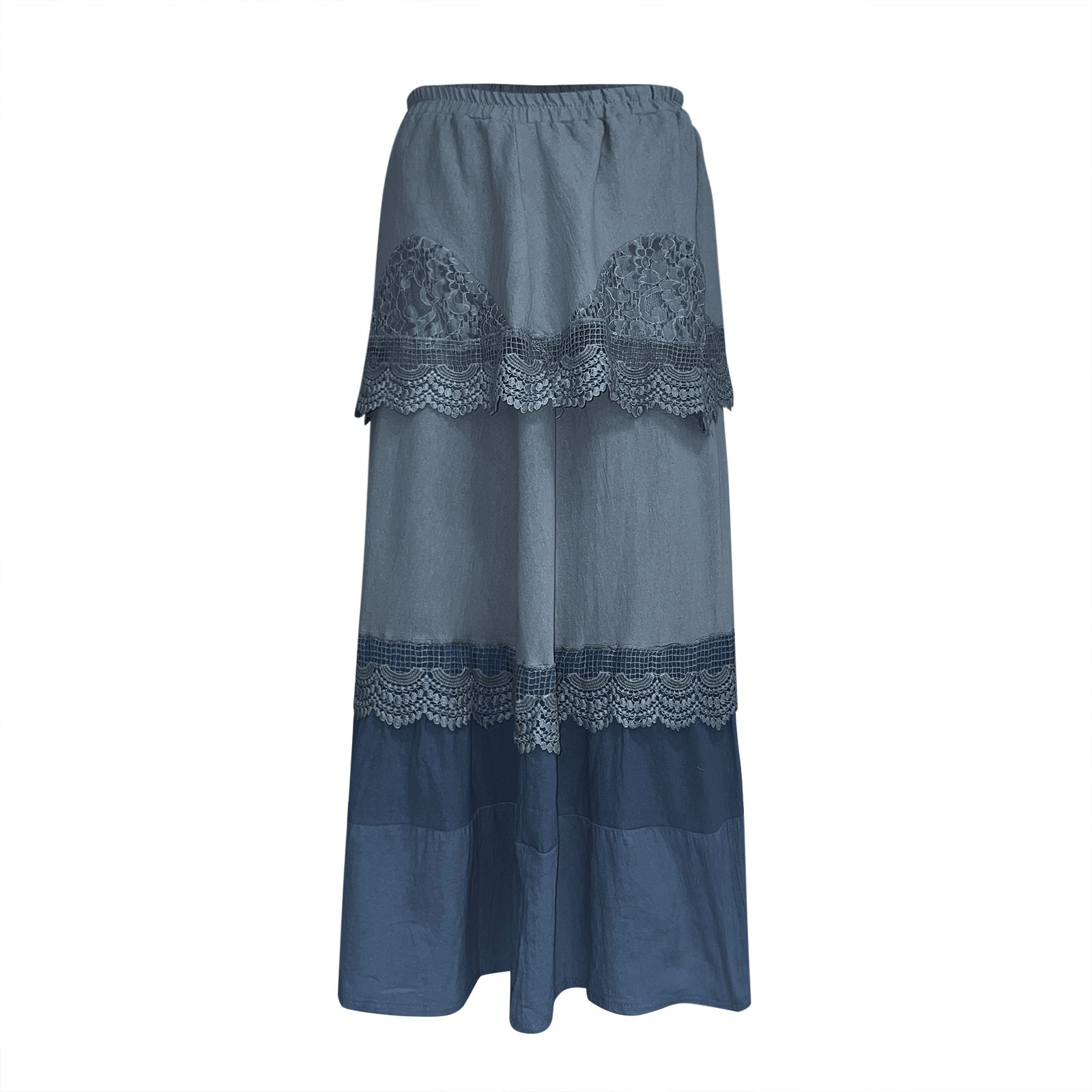 Robe bohème longue en dentelle pour femmes, jupe à plusieurs niveaux, jupes maxi, décontracté, uni, simple, t-shirt adt, été, 2024