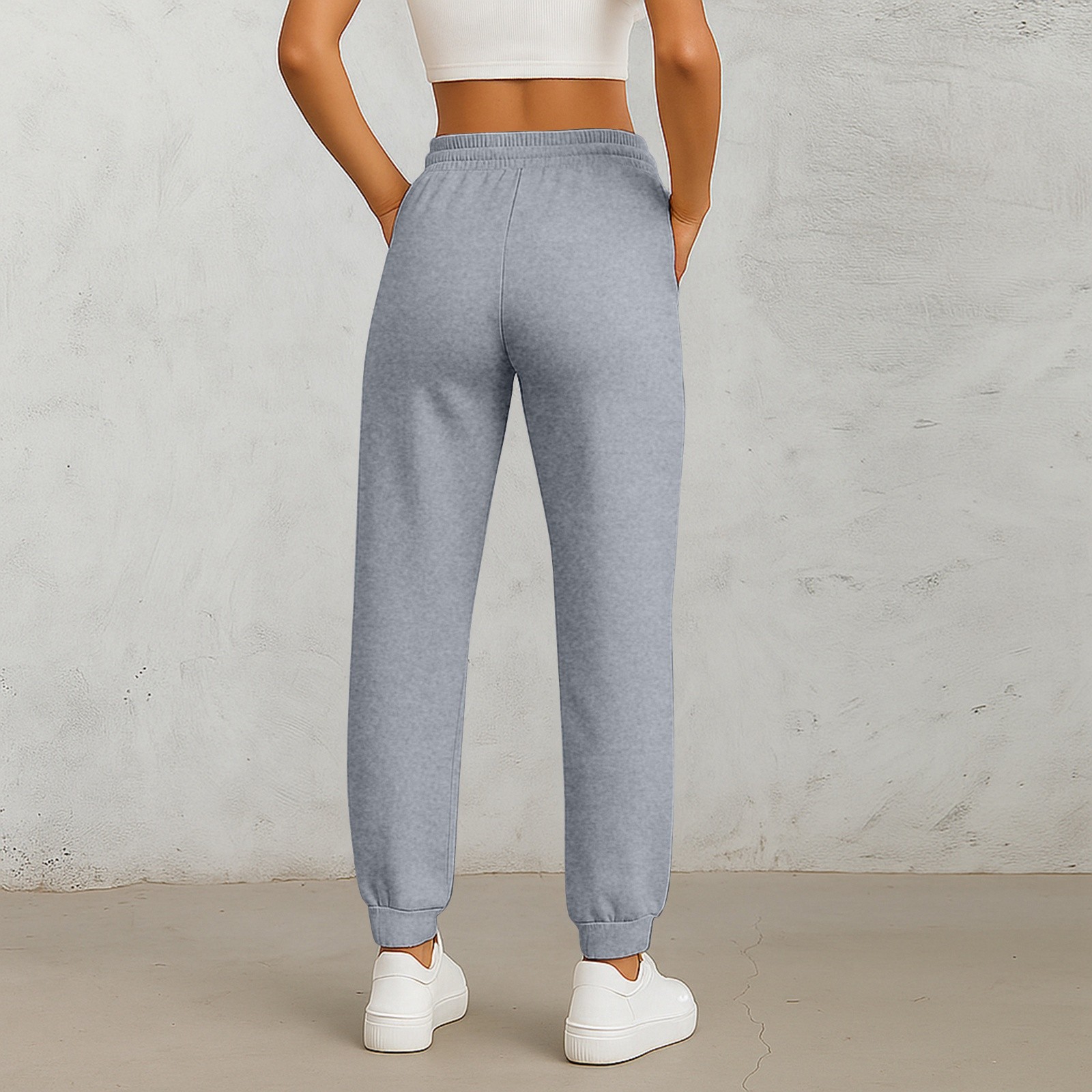 Pantalon à jambes droites pour femmes, couleur unie, taille haute, poches avec cordon de serrage, taille élastique, pantalons décontractés, pantalons de survêtement pour femmes