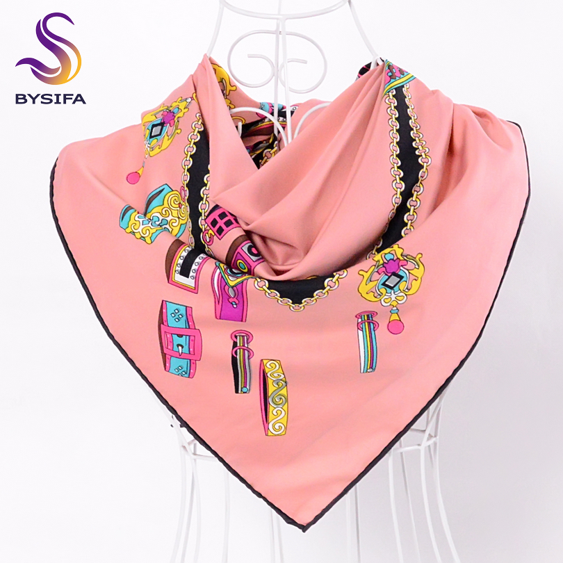 Bysifa-Foulard carré en sergé noir pour femme, châle élégant de haute qualité, 90x90cm, collection printemps-automne