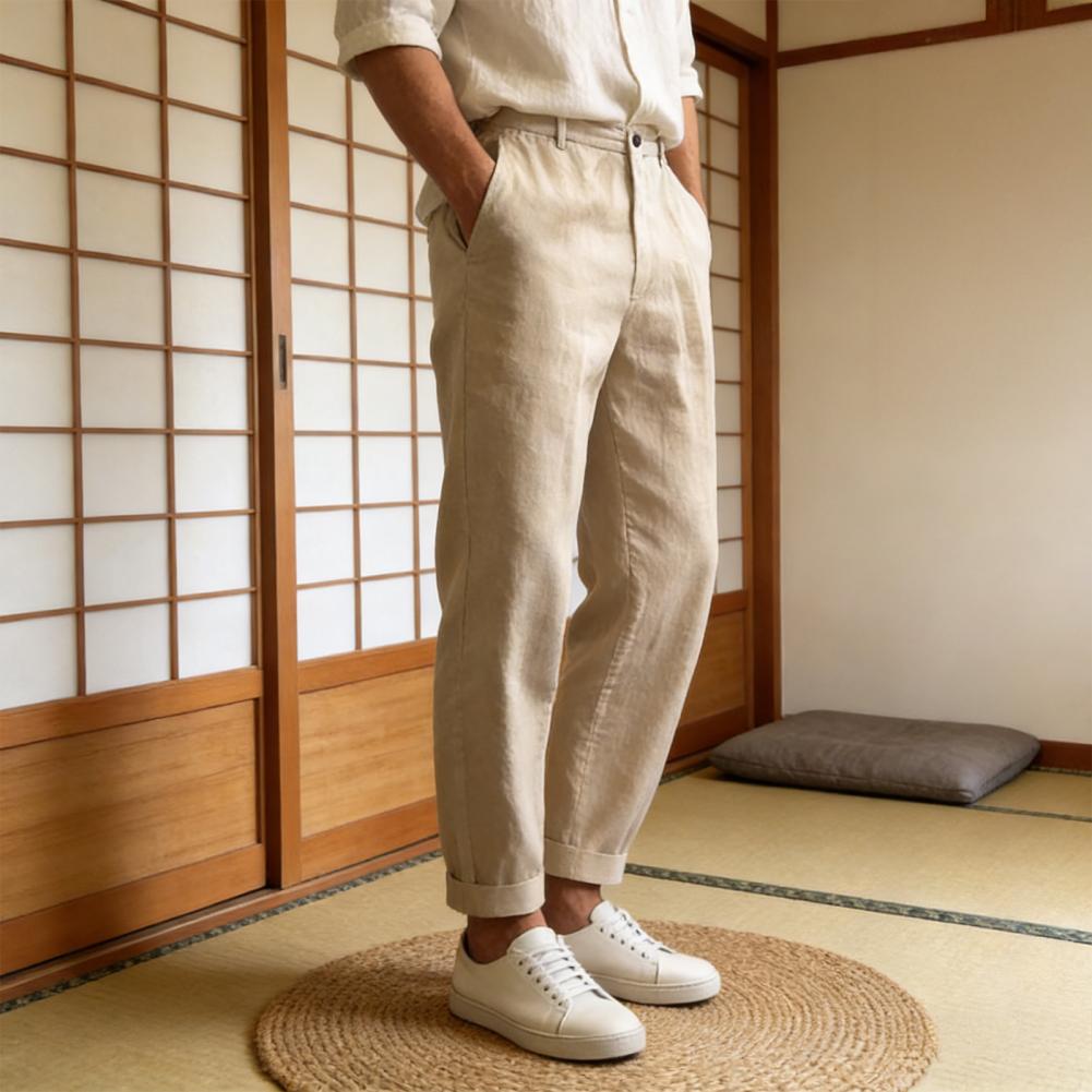 Pantalon de costume vintage ample en lin pour hommes, printemps été, nouveau pantalon décontracté droit, mode masculine, pantalon plissé respirant