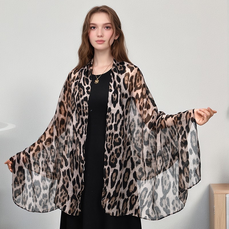 Châle en coton imprimé léopard pour Femme, Hijab musulman, doux, Pashmina, écharpe fine, bandeau, étoles, 2024