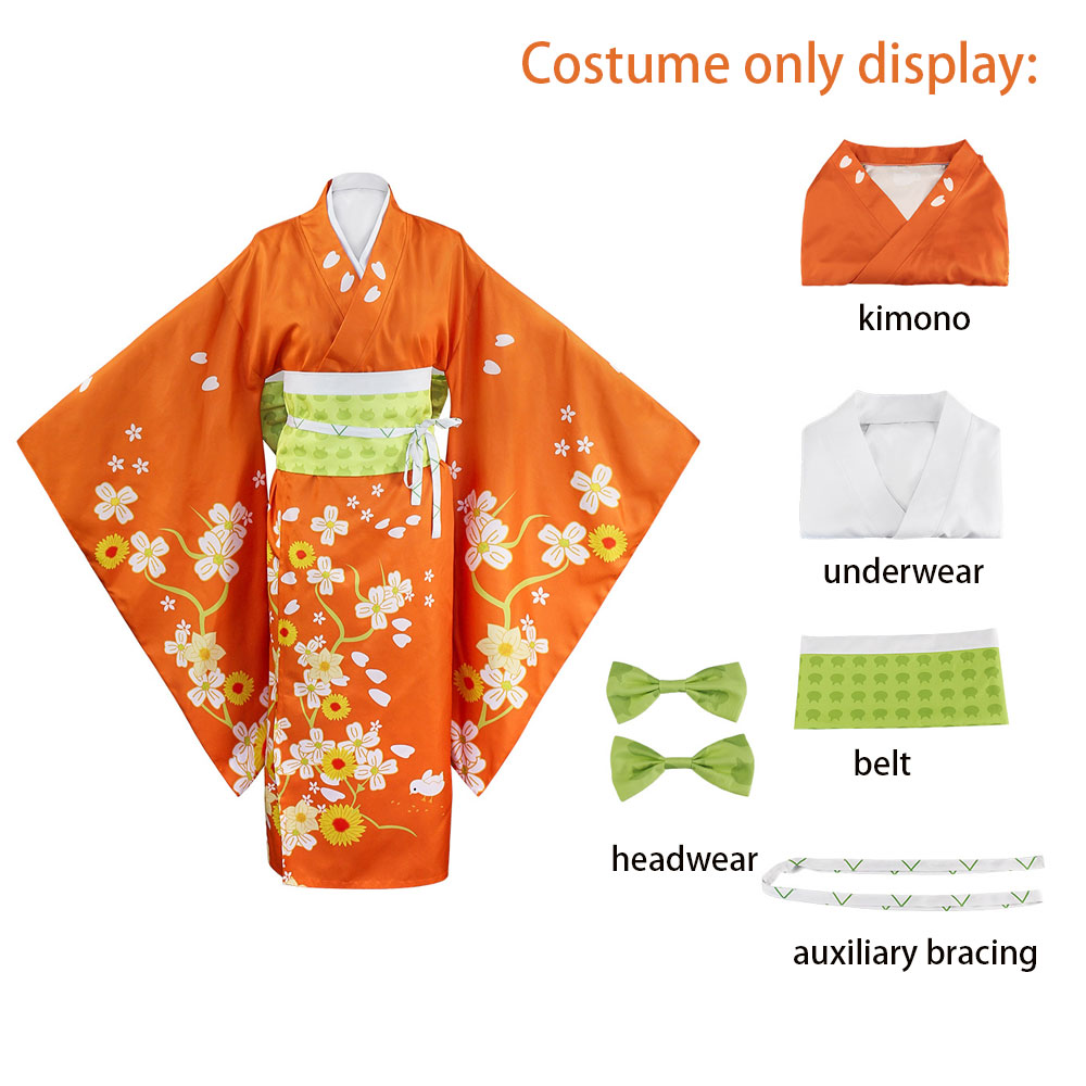 Costume de Cosplay Danganronpa 2 Hiyoko Saionji, Kimono pour femmes adultes, robe Orange, vêtements de carnaval d'halloween