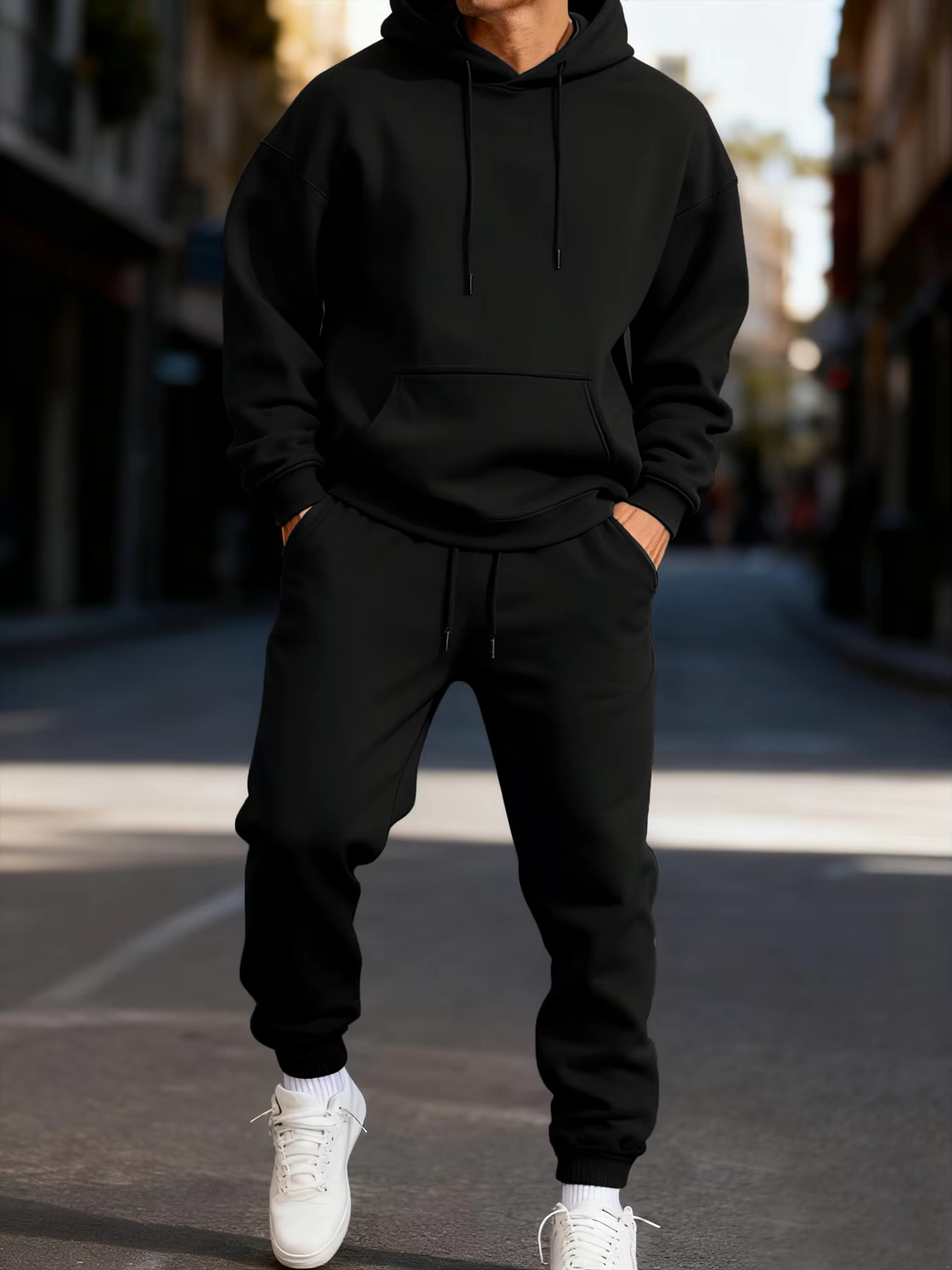 Ensemble sweat à capuche et pantalon de survêtement pour homme, couleur unie, deux pièces, longueur longue, style streetwear décontracté, unisexe, tenue de sport tendance