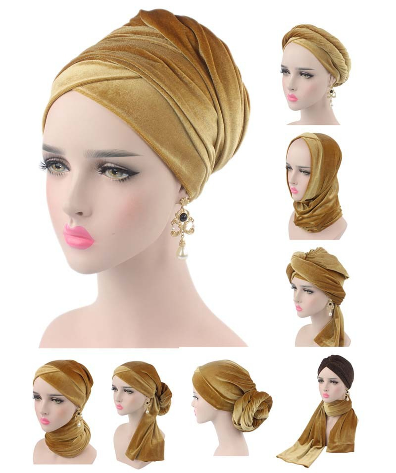 Écharpe Hijab en velours uni pour femmes africaines, Turban musulman, casquette islamique sous écharpe, Bonnet magique à longue queue