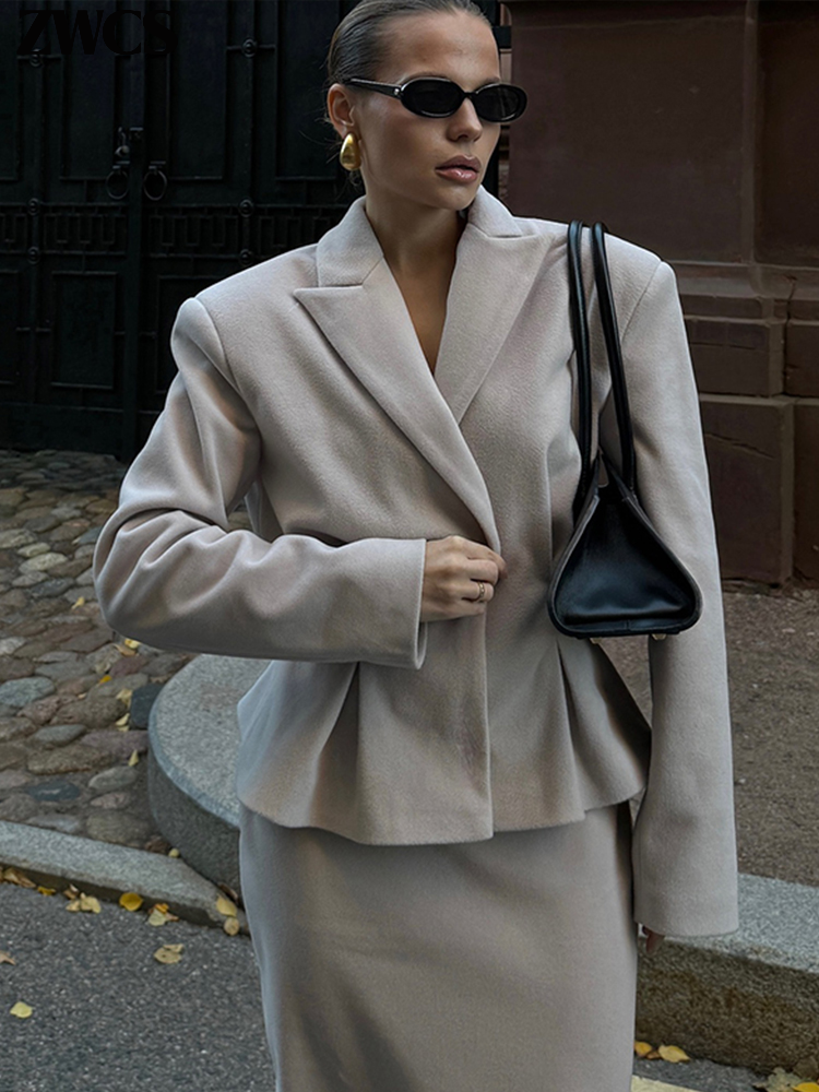 Blazer en laine monochrome pour femme, manteau élégant, olympiques de jupe, pardessus à manches longues à revers, jupes longues GT Slim Hip, tenues pour dames, mode