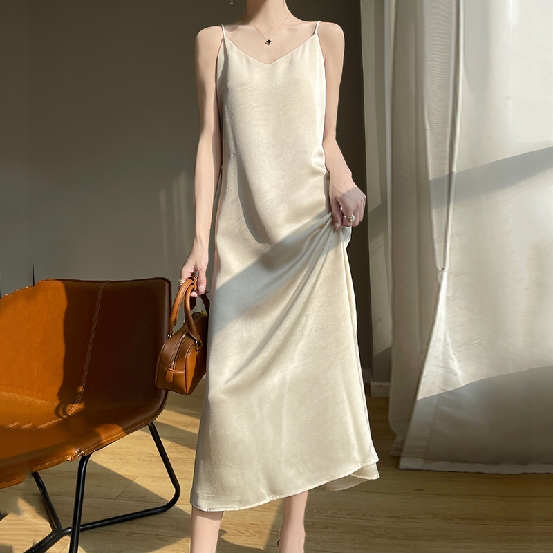 Robe à bretelles en soie de mûrier Anti-rides pour femmes, jupe longue ample, nouvelle collection été 2025 100%