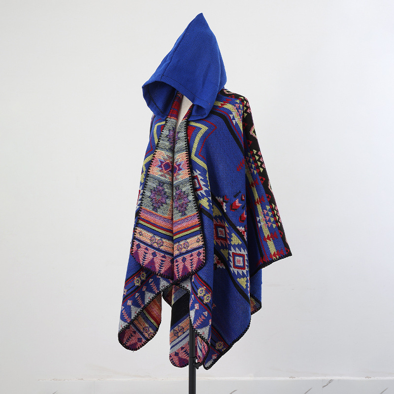 Poncho Homme Style Alpaga Imitation Cachemire, Coupe-Vent Ethnique Polyvalent, Cape Chaude de Voyage Détachable pour les Vacances, Cape Tendance P1