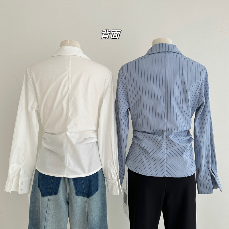 Chemises rayées élégantes pour femmes, chemisiers blancs irréguliers Vintage pour dames, manches longues coréennes, boutons chics, Design Slim, hauts, nouveau
