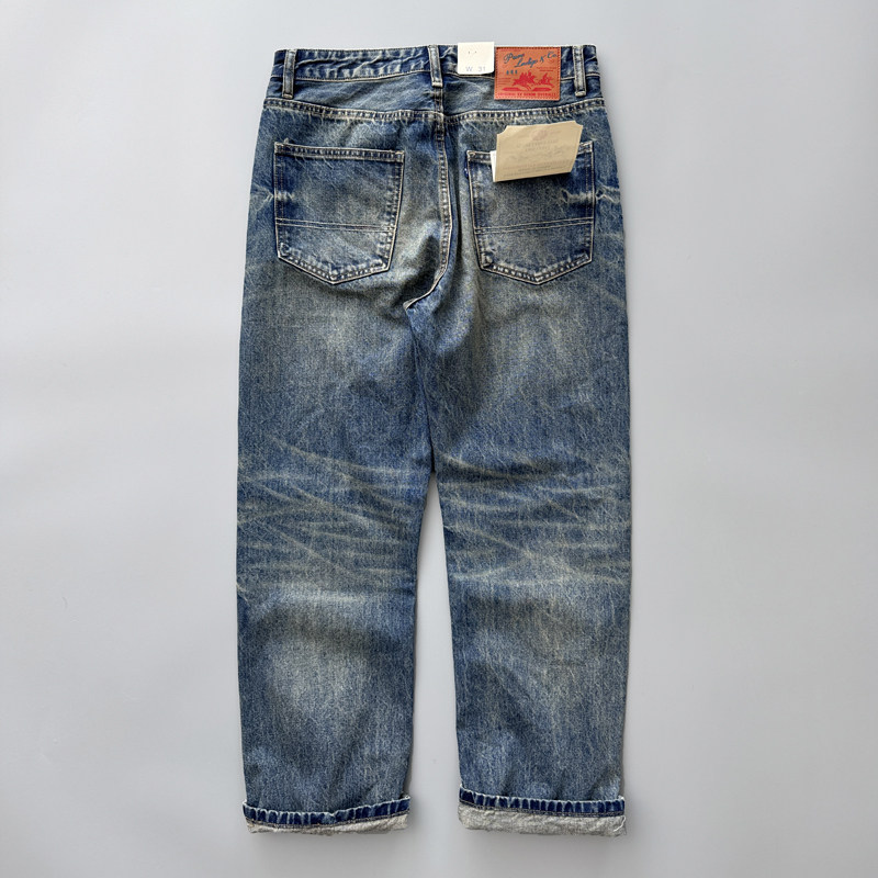 Nouvelle Collection Printemps 2026 – Jean Droit Bleu Clair pour Homme, Style Rétro Américain, Denim Délavé avec Effet Whisker