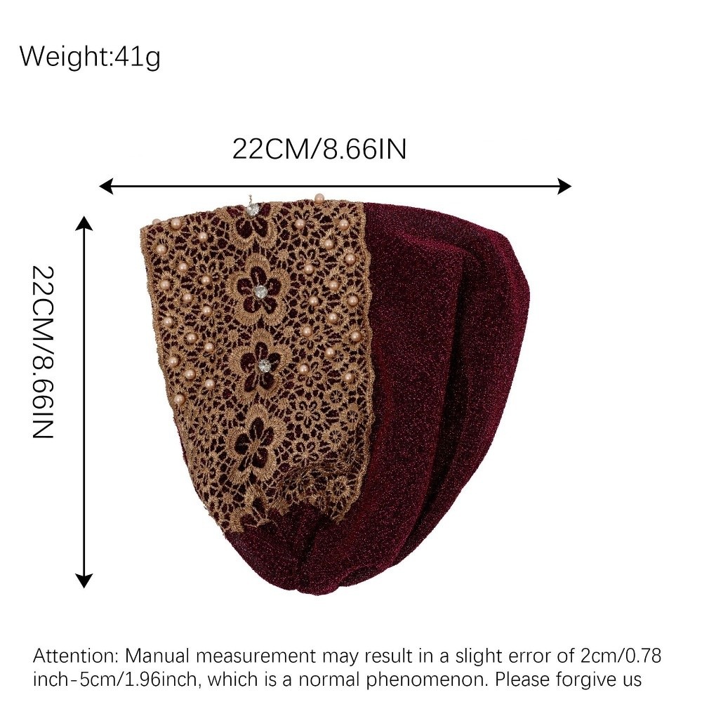 Turban élégant brodé pour femme, bonnet en dentelle à motif floral, foulard musulman, chapeau islamique pour femme