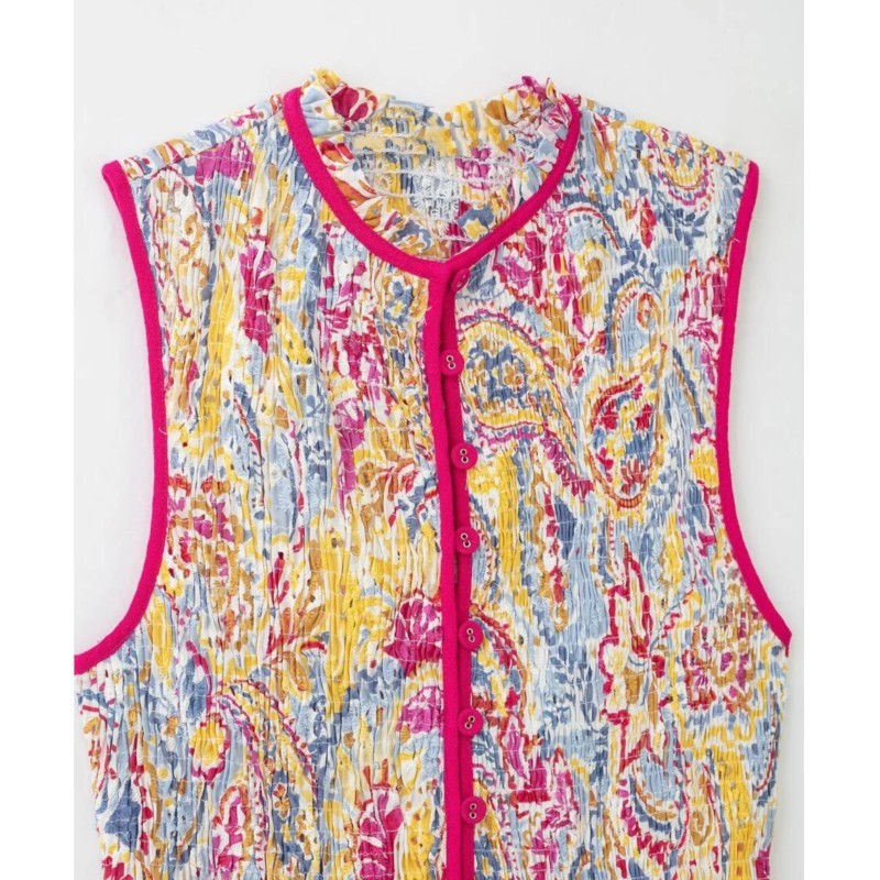 Ensemble jupe imprimée pour femme, haut sans manches à col rond avec boutons, jupe brodée ajourée à fermeture éclair, ensemble décontracté 2 pièces tendance pour l'été