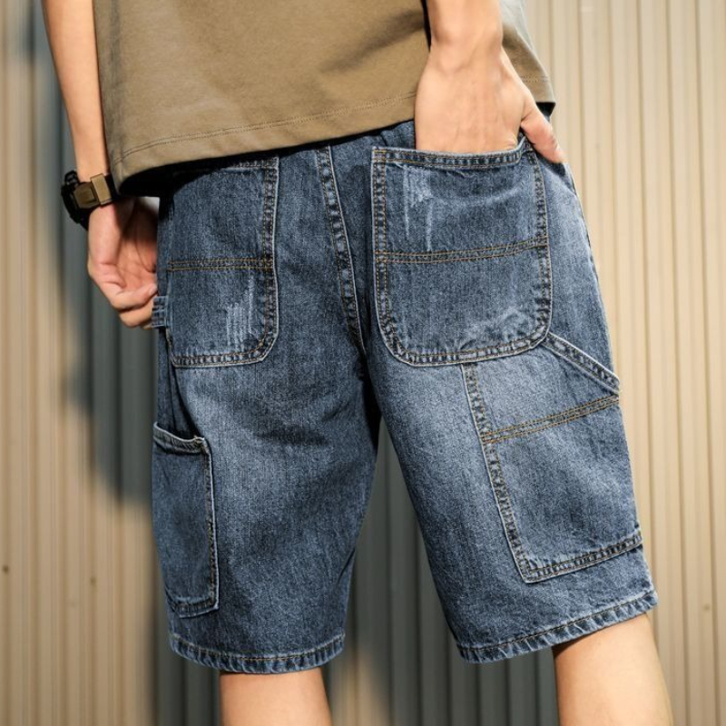 Short en jean pour hommes, mince, ample, droit, décontracté, tendance, marque cassée, outillage à cinq points, pantalon pour petit ami, été 2025