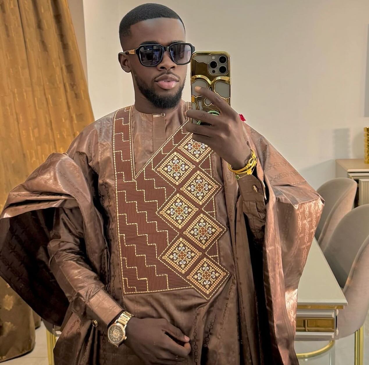 Vêtements africains pour hommes, ensemble traditionnel Bazin Riche brodé, haut à manches longues, 3 pièces