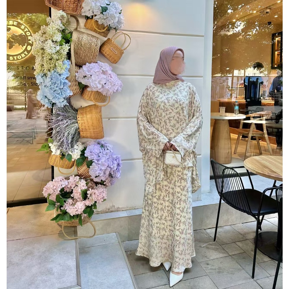2 pièces Ensemble femmes fête imprimé Blouse jupe Musulman Ensembles Ensemble dubaï Islam Ramadan 2025 femme musulmane jupes longues Costume