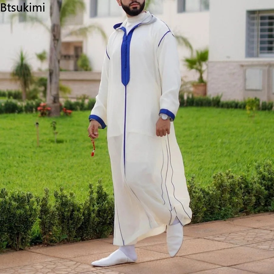Vêtements islamiques décontractés à rayures rouges pour hommes, sweat à capuche musulman, vêtements Jubba Thobe, Ramadan Abaya, Dubaï, Turquie, printemps, automne, nouveau