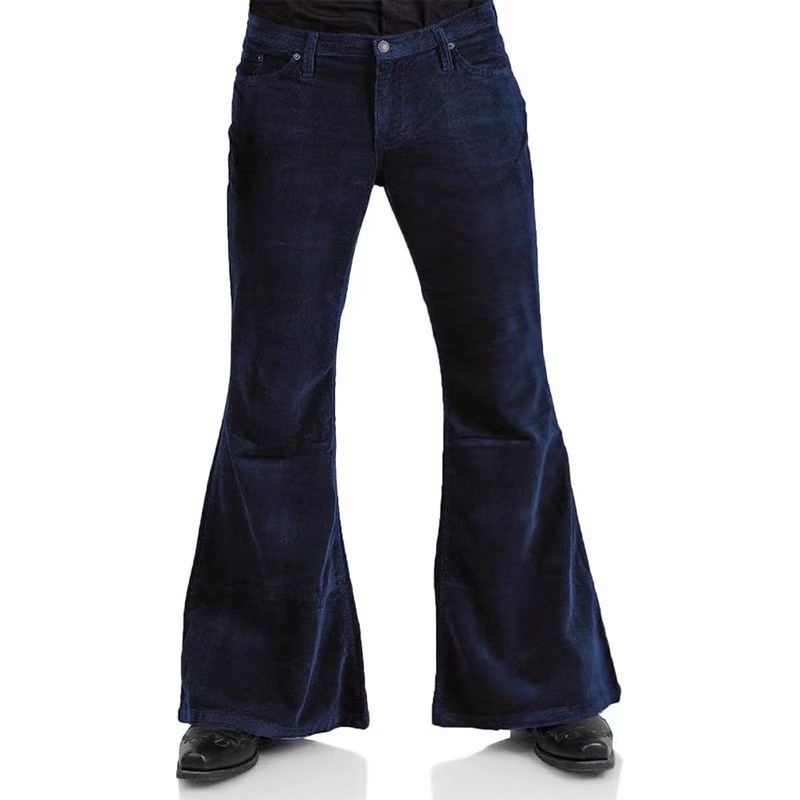 Pantalon évasé Vintage pour hommes, coupe cintrée, en velours côtelé, Streetwear, couleur unie, rétro, taille haute, bas de cloche, vêtements masculins, automne