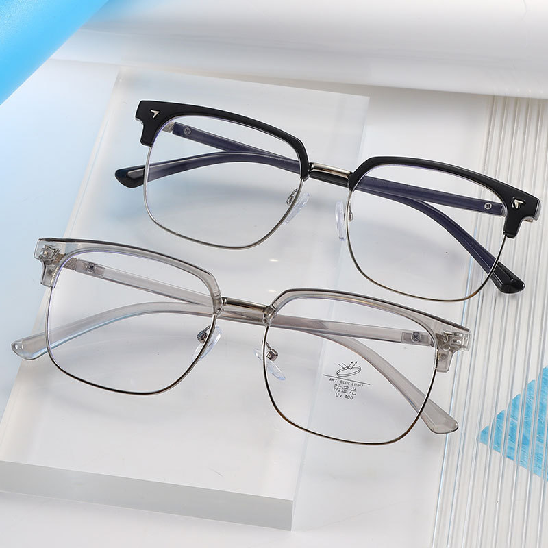 Lunettes photochromiques colorées pour hommes, monture demi-cerclée, anti-lumière bleue, pour ordinateur, avec effet de décoloration, transparentes