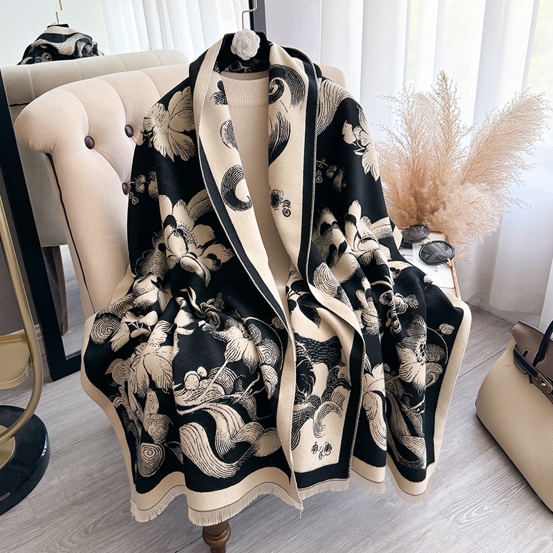 Nouveau 2025 femmes marque de mode lotus écharpe de luxe automne hiver chaud châles imprimer écharpe Pashmina Mujer Femme Foulard Bufanda