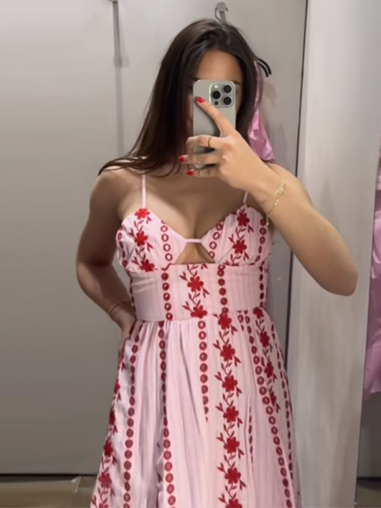 Robes longues imprimées florales pour femmes, bretelles Spaghetti, dos nu, coupe cintrée, sans manches, taille haute, robe de vacances brodée pour dames