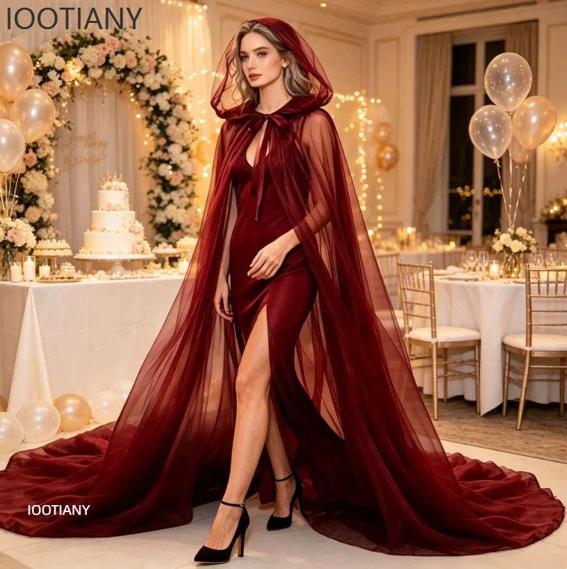 Cape à capuche en tulle transparent pour femmes, robe en maille transparente à dégradé de couleurs, cape gothique de fée pour mariage, soirée, Halloween, fête.