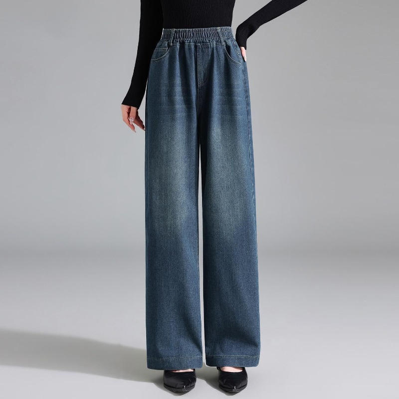 Nouveau Jean Droit Élastique Taille Haute 2026 pour Femme – Nouvelle Collection Printemps-Automne – Coupe Ample Décontractée Polyvalente – Pantalon Large Femme