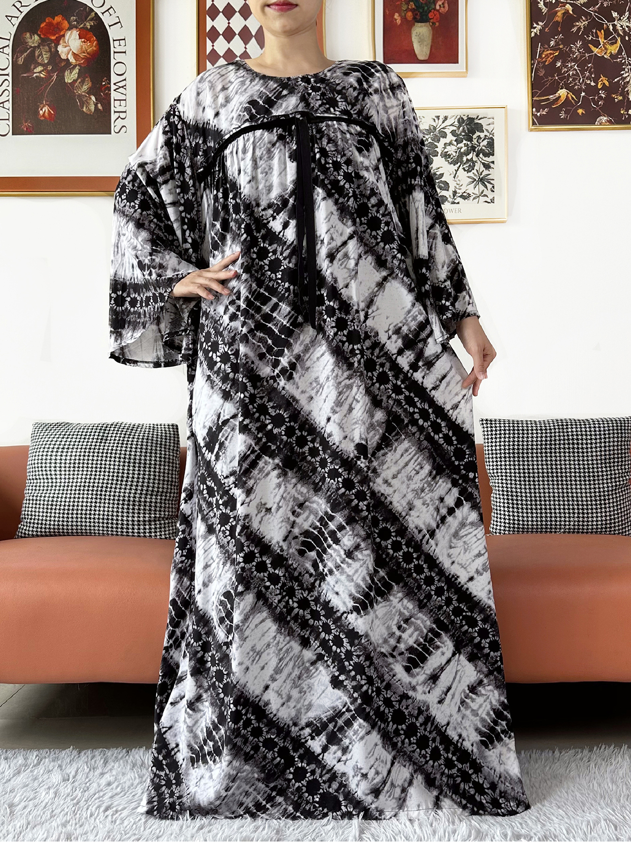 Robe longue en coton pour femmes africaines, imprimé tie-dye, Dashiki Kaftan, ample et confortable, Abaya musulmane, Boudou