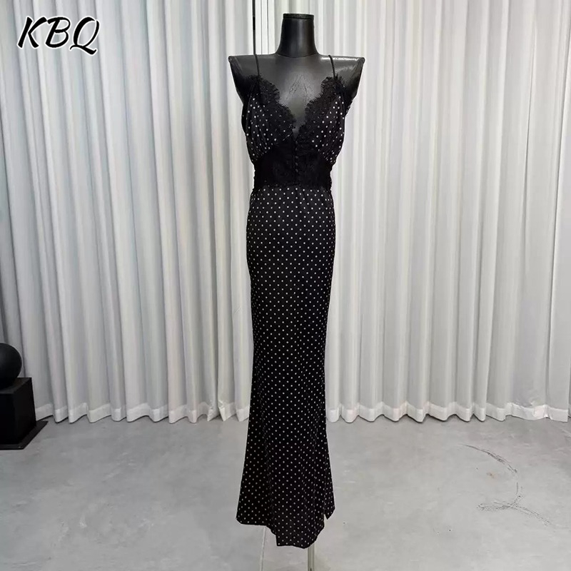 Robes chics en dentelle noire à volants KBQ pour femmes, col en V, sans manches, robe intellectuelle sexy, style féminin tendance été, nouveauté