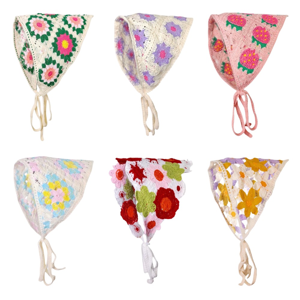 1 pièces foulard de cheveux pour femmes à la mode doux style rustique tricoté fleur foulard triangulaire mignon kawaii accessoires de cheveux pour dames
