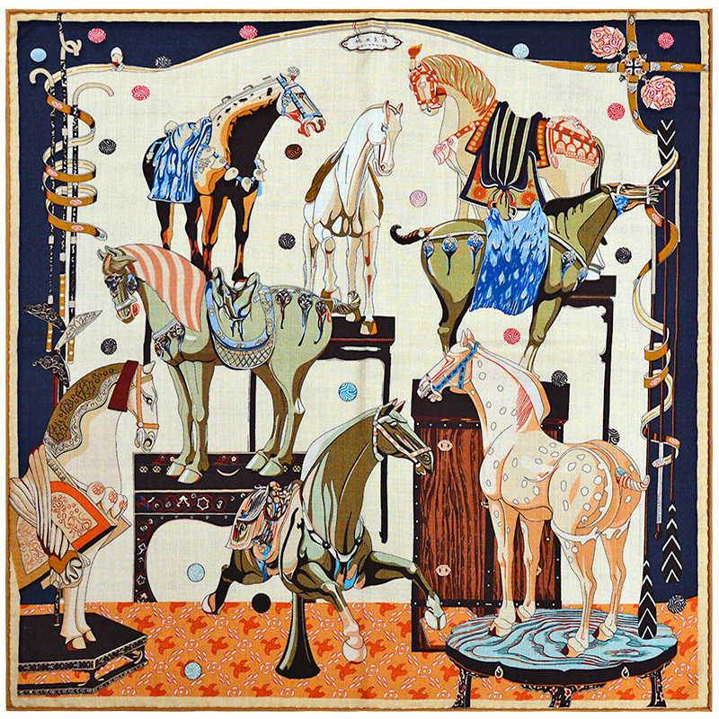 Écharpe beige double face en mélange de laine de soie contrastée 65 avec motif à chevrons bord roulé à la main "65F0004"