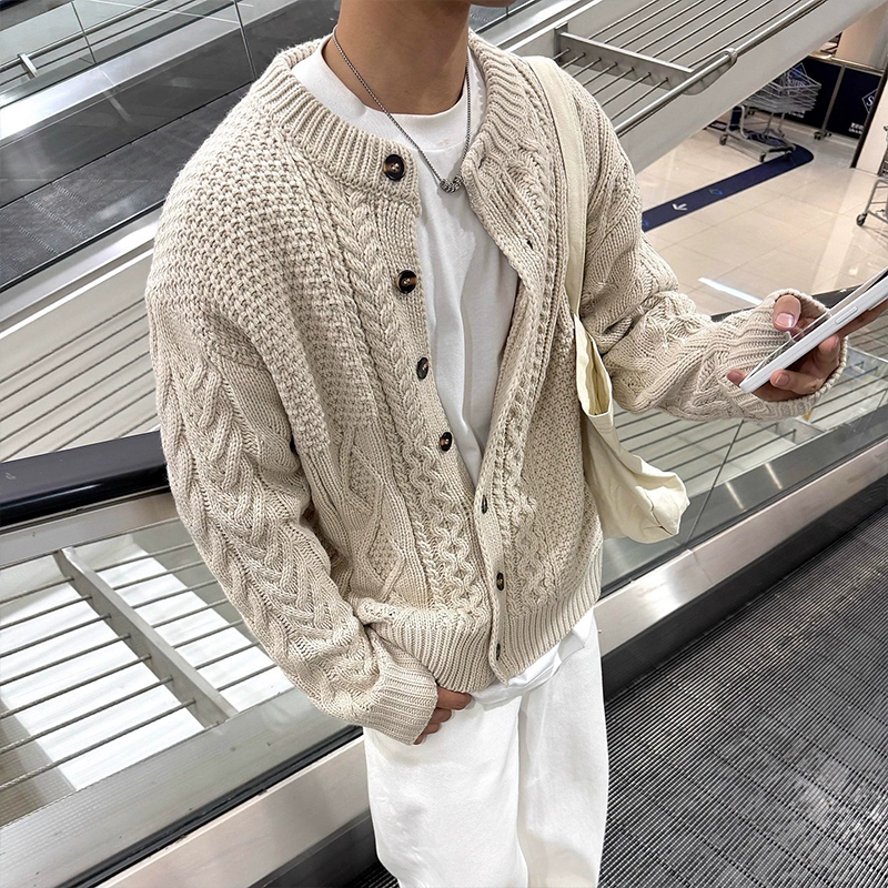 Hommes tricoté Cardigan veste à manches longues couleur unie luxe texturé pull manteaux coréen tendance Premium qualité tricots M-2XL