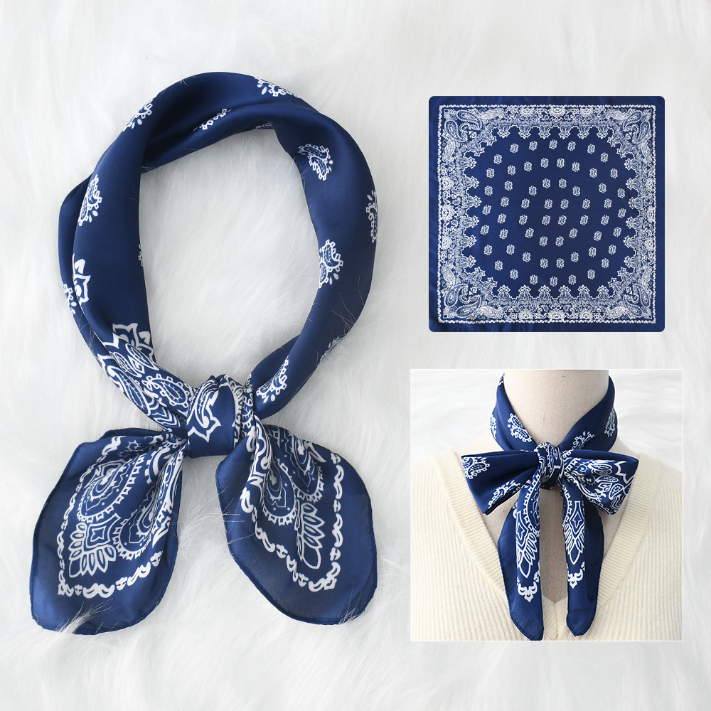 Petite écharpe carrée de luxe imprimée Paisley, fausse soie, foulard de cou fin, Style Mature, protection solaire pour femmes, 70x70cm