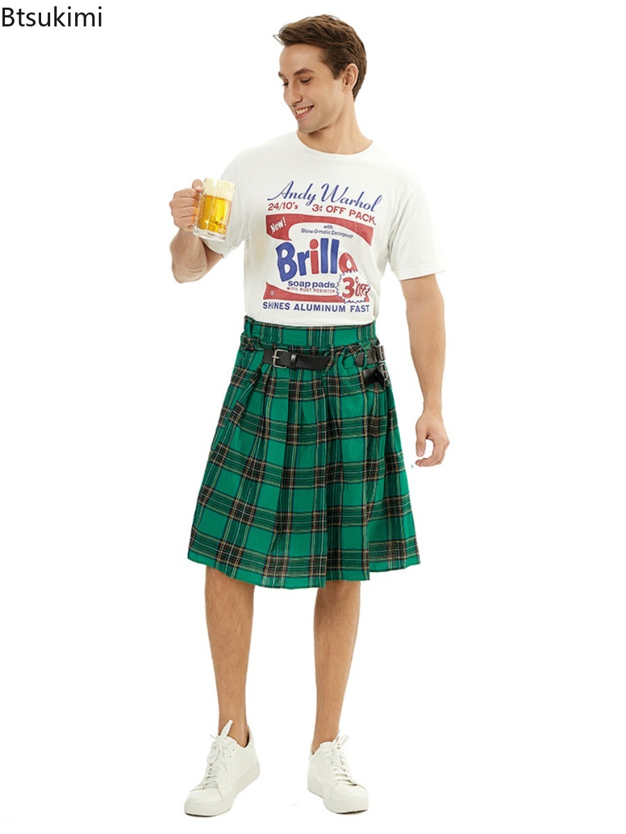 Kilt traditionnel écossais pour homme avec ceinture bilatérale, tartan des Highlands, plissé, pantalon-jupe gothique punk hip-hop avant-garde pour homme