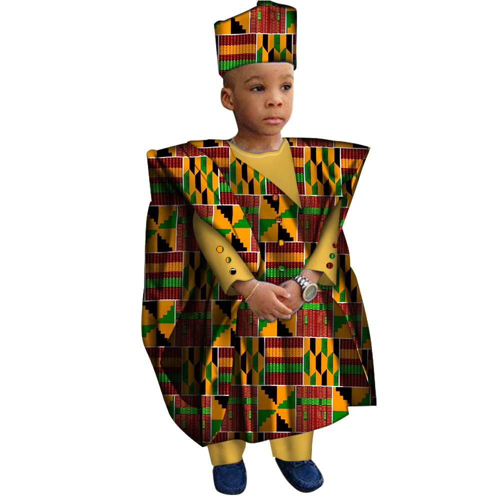 Ensemble de vêtements africains avec chapeau et pantalon pour garçons, vêtements College africains, robe Bazin Riche Dashiki, WYT200
