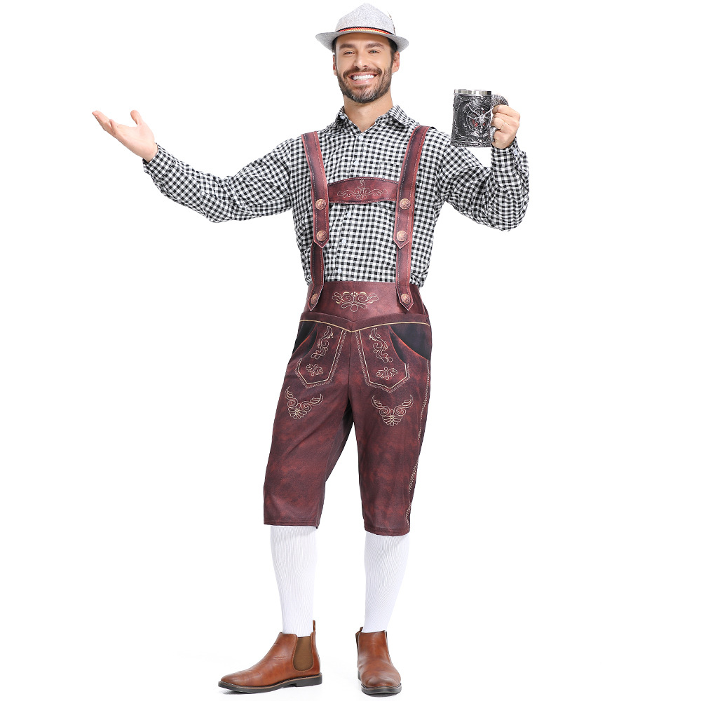 Umorden-Costume d'Oktoberfest bavarois allemand pour hommes, chemise léderhanced, tenue de festival de bière adulte, bretelles