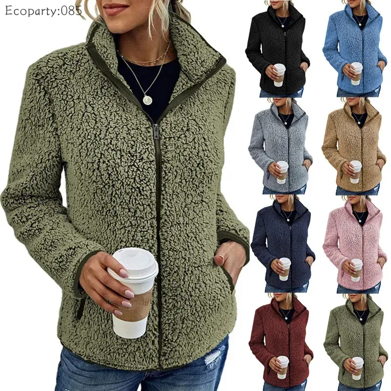 Manteaux chauds pour femmes, mode décontractée, fermeture éclair manches longues, col montant en velours bulle, sweat-shirt de couleur unie pour unisexe, automne hiver
