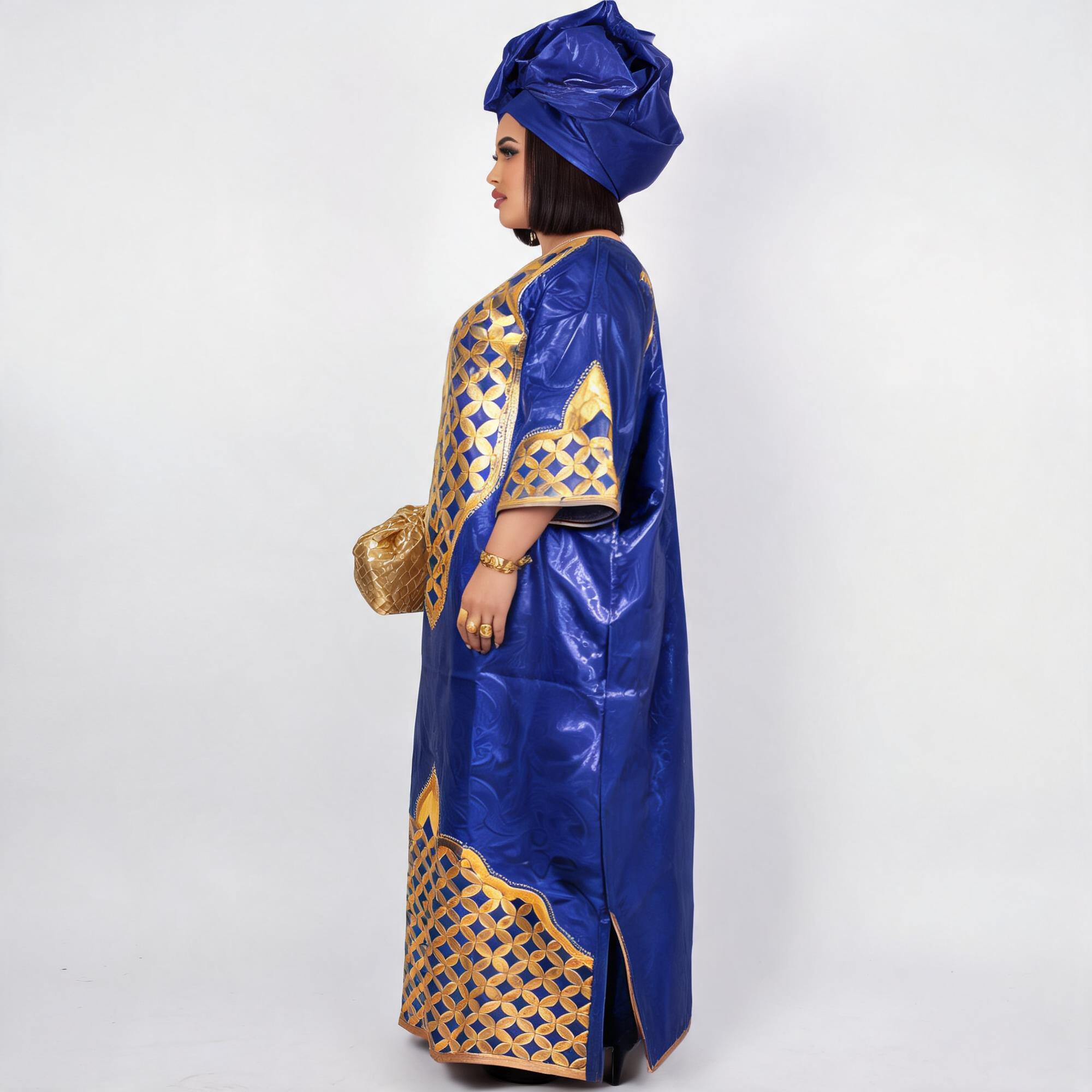 Robes africaines pour femmes, grandes tailles, en tissu Bazin Riche, avec broderies, robe longue et écharpe.