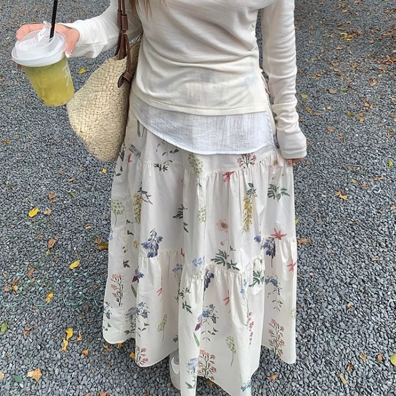 Jupe trapèze florale décontractée pour femmes, robe mi-longue amincissante, taille haute, été 2025