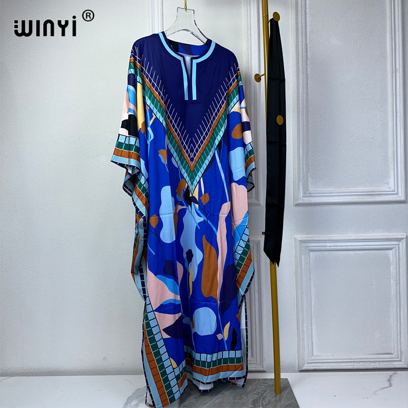 WINYI-Robe maxi à imprimé floral pour femmes musulmanes, caftan de luxe, abaya dubaï, tenue de soirée bohème, été