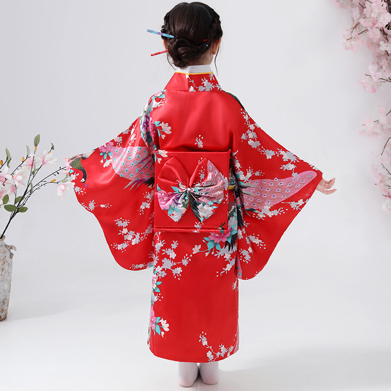 Kimono traditionnel japonais pour enfants, motif paon, pour filles et garçons, idéal pour les spectacles scolaires, thème Sakura, style asiatique