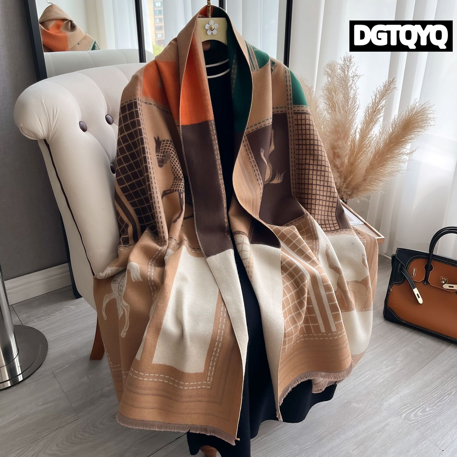 Automne hiver écharpe femmes Pashmina châles cheval imprimé enveloppes couverture en cachemire chaud épais grosses étoles pour dame en plein air Bufanda