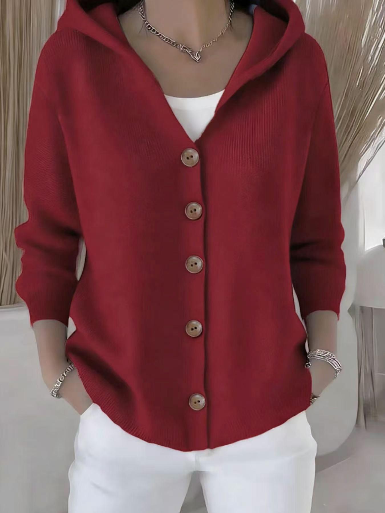 Cardigan en tricot à capuche pour femme 2026, simple et décontracté, idéal pour le printemps et l'automne