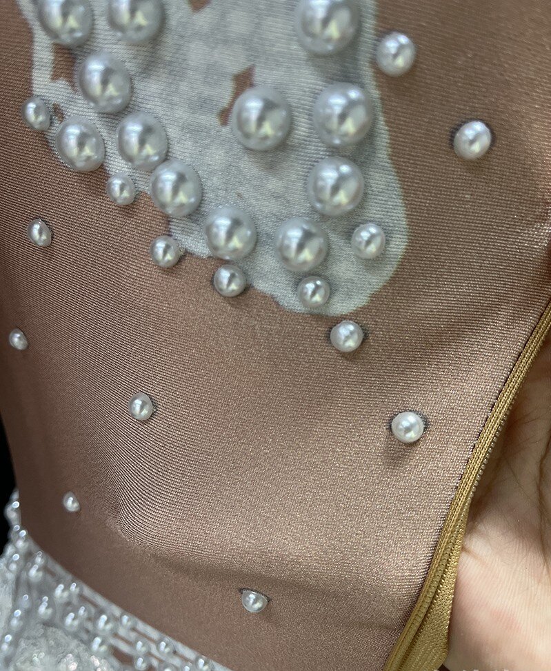 Body extensible à manches longues et col roulé pour femmes, clouté avec pompons et perles, Costumes de scène de Showgirl pour occasions spéciales, robe de danseuse