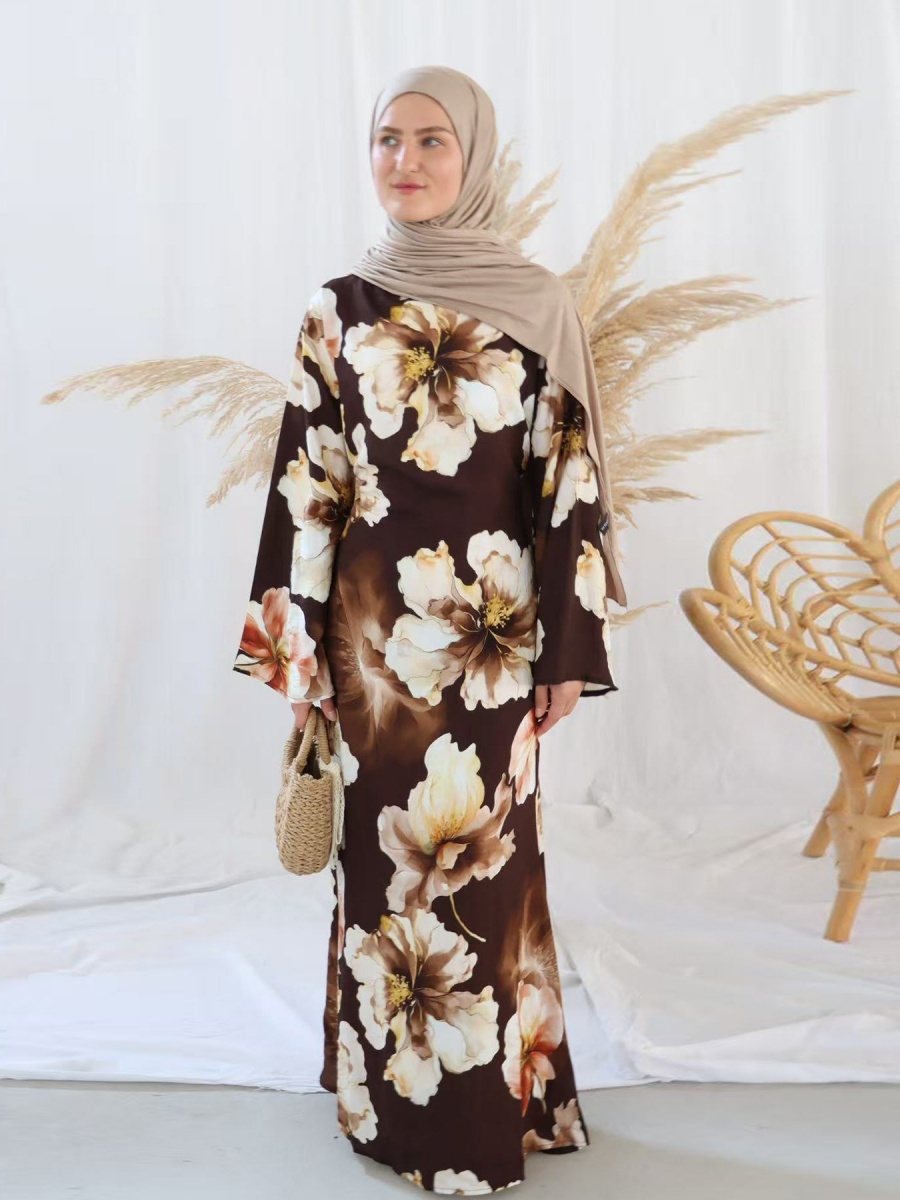 Abaya longue à imprimé floral de luxe pour femmes musulmanes du Moyen-Orient, robe modeste de Dubaï, kaftan, robe de Ramadan, vêtements islamiques pour femmes, Kebaya
